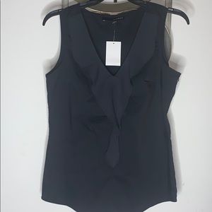 Harvé Bernard Black ruffled sleeves top